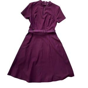 ModCloth Stretch Fit and Flare Party Dress Size M Purple Belted